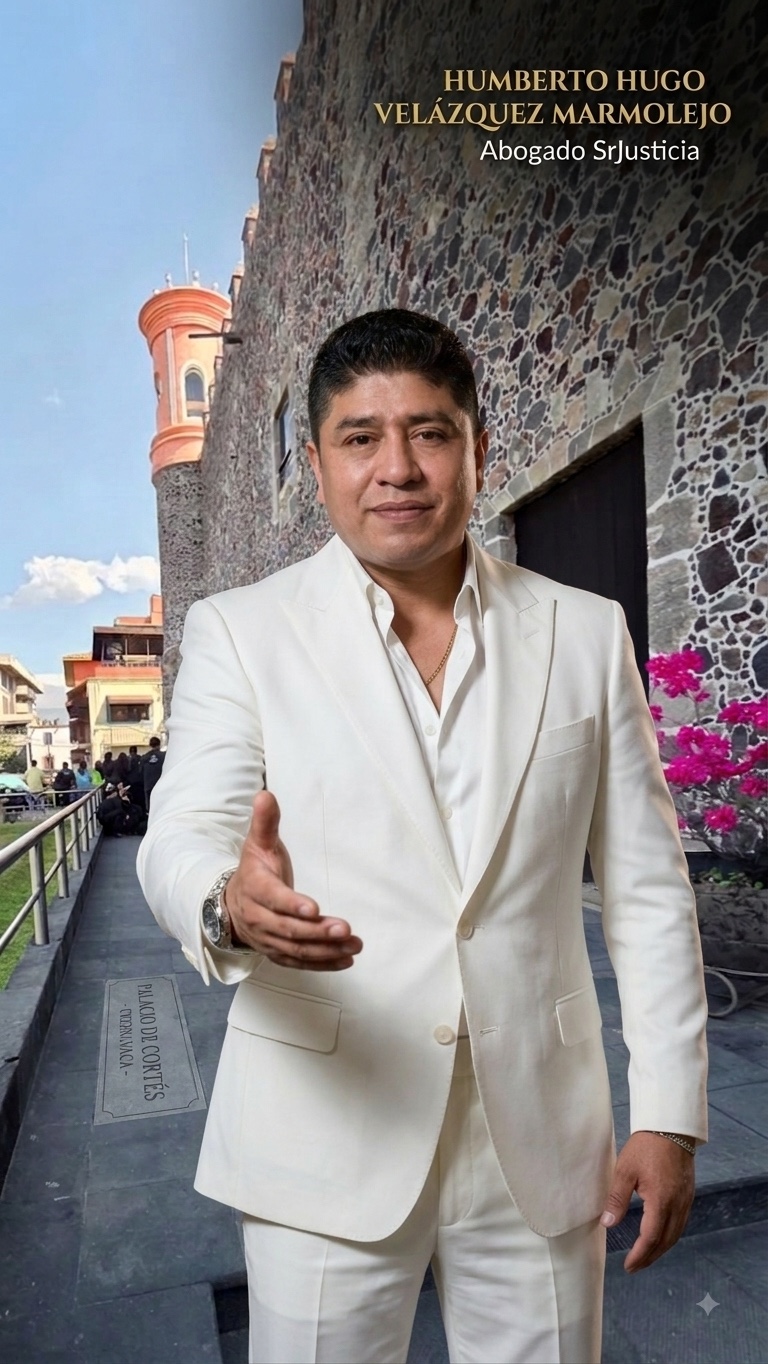 SrJusticia, Humberto Hugo Velázquez Marmolejo, extendiendo la mano en una imagen de bienvenida